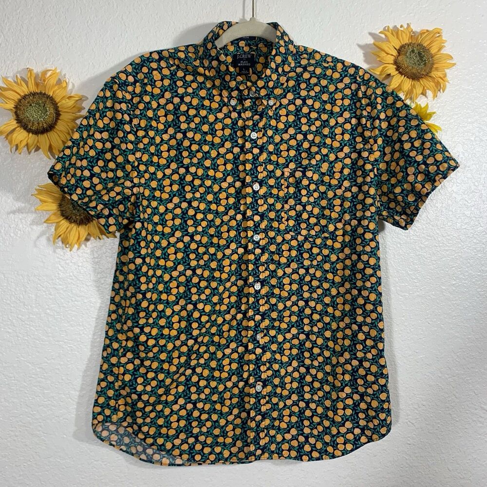 J. Crew Factory Short-sleeve slim flex casual w Pocket Peach Pattern Shirt Large